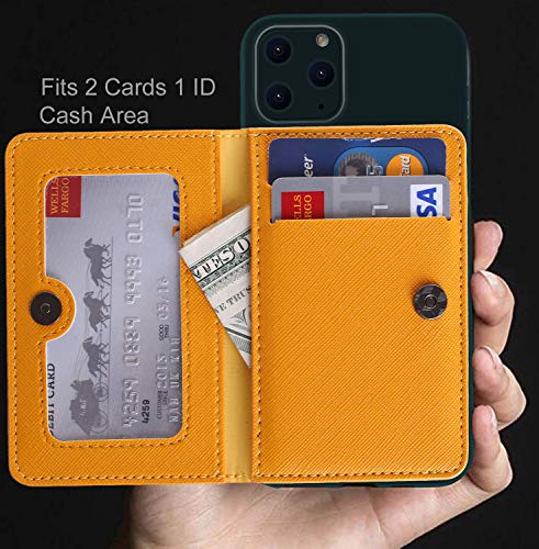 ID Card Holder for Back of Phone Leather Phone Wallet Stick On with Stand Flip Waterproof Leather Adhesive Wallet for Most Cellphones (Yellow) - color: Yellow