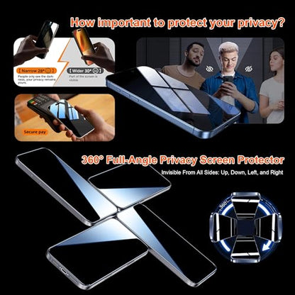 OneFish for iPhone13 Privacy Screen Protector 4-Way 360Anti-Spy Tempered Glass, 9H Hardness, 3D Curved Edges, Case-Friendly & Easy Installation - size: iPhone13 - 6.1inch