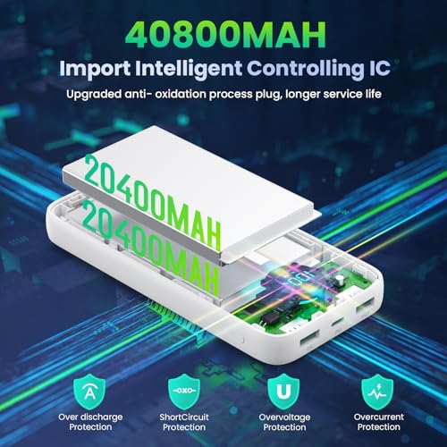 Portable Charger PowerBank 40,800mAh with 2 Built-in Cables,25W PD Fast Charging +QC 4.0 Quick Phone Charging Power Bank, 5 Outputs LCD Display USB C Battery Pack for iPhone 16/15 Android Galaxy etc - color: White