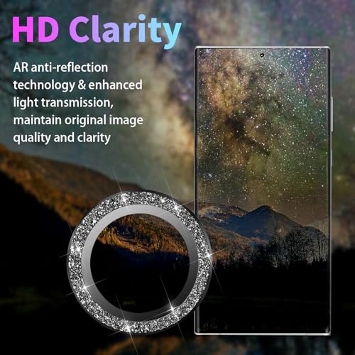 Camera Lens Protector for Samsung Galaxy S22 Ultra, Glitter Black - color: Glitter Black