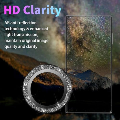 Camera Lens Protector for Samsung Galaxy S22 Ultra, Glitter Black - color: Glitter Black