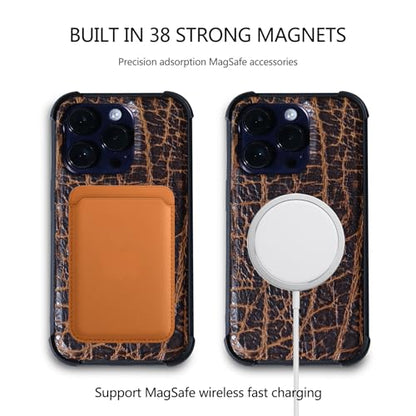 Leather case Compatible with iPhone 13 pro Max Wallet 6.7" | Genuine Leather 2-in-1Magnetic Detachable Shockproof,Flip Folio Cover with Card Slot, Wireless Charging RFID Blocking - color: Buffalo pattern, size: 6.7"-13 Pro Max