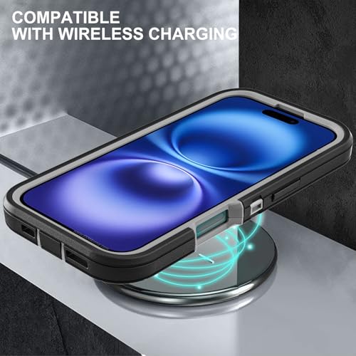 YKHJKLEC for iPhone 16 Case, Military Grade 3 in 1 Heavy Duty Shockproof/Drop Proof/Dust Proof Case with 2Pcs Tempered Glass Screen Protector (Black/Grey) - color: Black/Grey