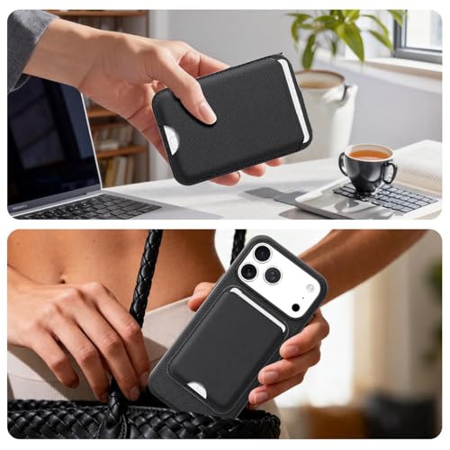 for MagSafe Wallet with Stand, Magnetic Phone Case Set, RFID Blocking, Slim Detachable Stand Card Holder, Tech Fabric for iPhone 17 Pro Max (Black (Case+ Card Holder), iPhone 17 Pro Max) - color: Black (Case+ Card Holder)