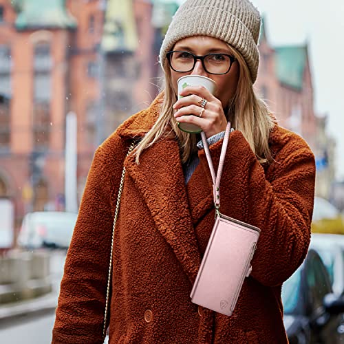 XcaseBar compatible with iPhone 16 Plus 6.7" Wallet case with Zipper Credit Card Holder【RFID Blocking】,Flip Folio Book PU Leather Phone case Shockproof Cover Women Men for Apple 16 Plus case Rose Gold - color: Rose Gold