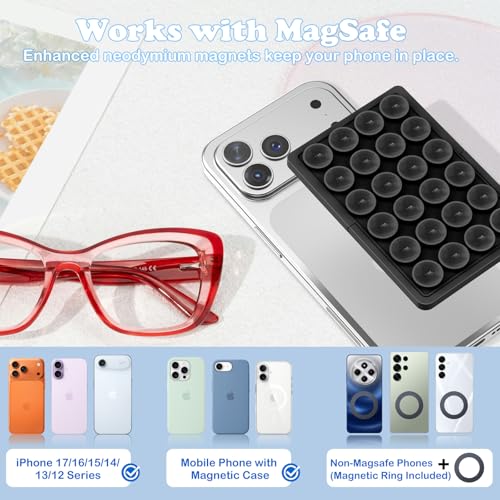 KADES MagSafe Phone Grip with 24 Suction Cups & Adjustable Stand - color: Black