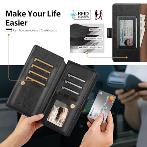 Compatible with Samsung Galaxy S22 Ultra Case Wallet with Card Holder Women Men,RFID Blocking PU Leather Phone Case Flip Shockproof Protector Cover Credit Card Slot Kickstand,Black - color: Black, size: Samsung Galaxy S22 Ultra