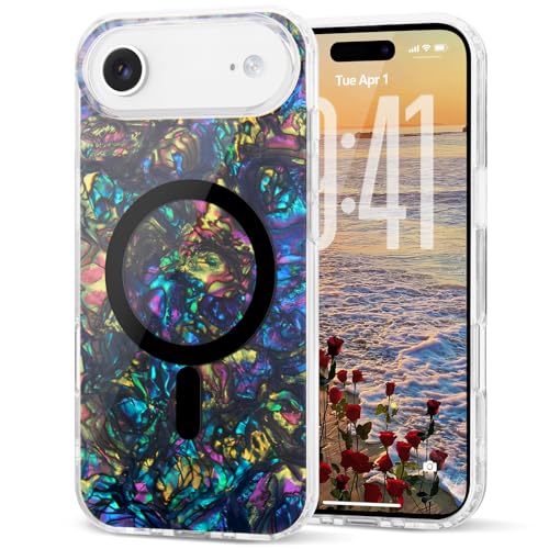 for iPhone Air Cute Girly Women Case Sparkle Seashell,Black | Compatible with Magsafe Slim Colorful Sparkle Seashell Pattern Translucent Cover Soft TPU Protective Magnetic Bumper Case - color: Black, size: iPhone Air