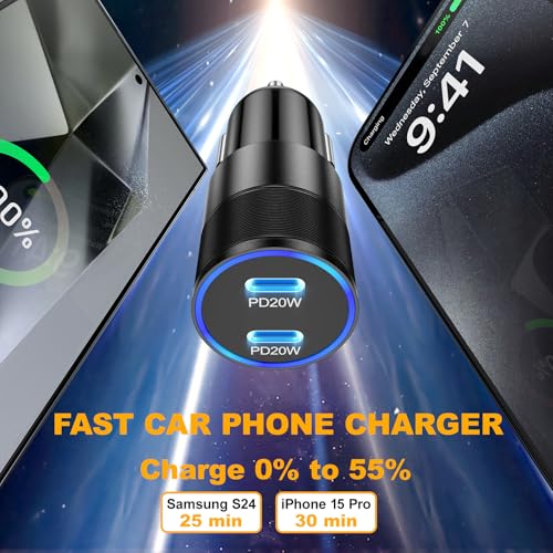 USB C Car Charger 40W, OKRAY Dual USB-C PD3.0 Fast Charging Car Charger - size: 2 Pack