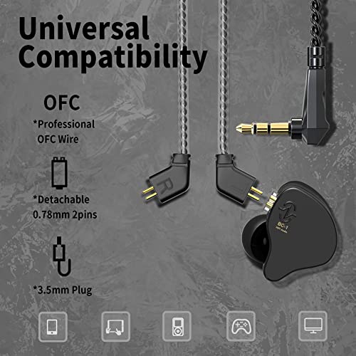 YINYOO CCZ Melody Gaming Earbuds Wired in Ear Hearphones with Microphone IEM HIFI Bass with 1DD 1BA Hybrid, Detachable Cable for Smartphones/PC/Tablet/Gaming/Video/Music/Calling (with mic, dark black) - color: Dark, size: 3.5mm-With Microphone, style: 3.5