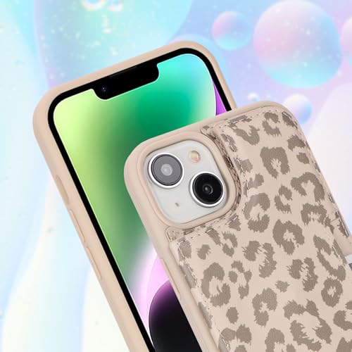 iCoverCase Compatible with iPhone 14 Case with Card Holder, Wallet Case for Women Men RFID Blocking PU Leather Protective Phone Case 6.1 Inch (Beige Leopard) - color: Beige Leopard
