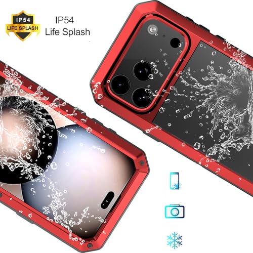 Compatiable with iPhone 17 Pro Max Case,360 Full Body Protective Cover Heavy Duty Shockproof [Tough Armour] Aluminum Alloy Metal Case with Silicone Built-in Screen Protector - Red - color: Red