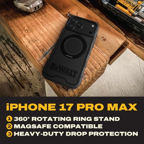 DEWALT Compatible iPhone 17 Pro Max Magnetic Case with Stand, Rugged Shockproof Cover w/ 360° Rotatable Ring Holder, Compatible with MagSafe iPhone 17 Pro Max Case Kickstand, Heavy-Duty Protective - size: iPhone 17 Pro Max
