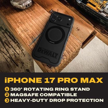 DEWALT Compatible iPhone 17 Pro Max Magnetic Case with Stand, Rugged Shockproof Cover w/ 360° Rotatable Ring Holder, Compatible with MagSafe iPhone 17 Pro Max Case Kickstand, Heavy-Duty Protective - size: iPhone 17 Pro Max
