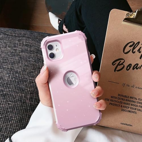 IDweel for iPhone 11 Case with Screen Protector(Tempered Glass), Hybrid 3 in 1 Shockproof Slim Fit Heavy Duty Protection Hard PC Cover Soft Silicone Bumper Full Body Case,Glitter Pink - color: Glitter Pink