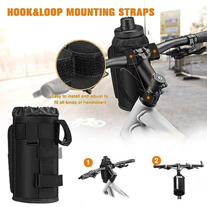FINPAC Cup Holder for Bike, Universal Water Bottle Holder w/Phone Pockets - color: Black