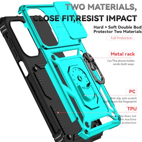 for Samsung Galaxy A17 / Galaxy A26 5G Case, with Slide Camera Cover HD Screen Protector [Military Grade Drop Tested] Ring Holder Kickstand Protective Phone Case for Samsung Galaxy A17, Mint - color: Mint w/ Slide Camera 2nd gen. Military Grade