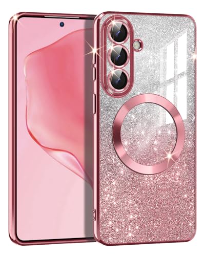 Casetego for Galaxy S26 Case,Compatible with MagSafe,Clear Magnetic Glitter Gradient Sparkle Luxury Plated Soft TPU Bumper Full Camera Lens Protector for Samsung Galaxy S26 5G,All Rose Gold - color: All Rose Gold, size: Galaxy S26
