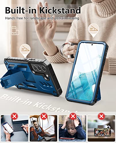 SOiOS for Samsung Galaxy S22 Protective Case: Military Grade Drop Proof Protection Mobile Phone Cover with Kickstand | Rugged Shockproof TPU Matte Textured Sturdy Phone Bumper (Blue) | 20FT Military-Grade Drop Shockproof Protection, Durable Matte Textured