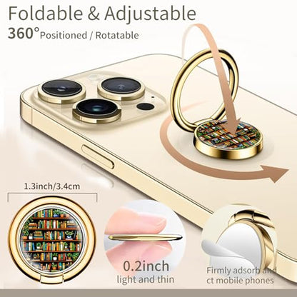 Cell Phone Ring Holder, Cute Phone Ring Grip Stand, 360°Rotation Funny Metal Kickstand Finger Grip Cute Book Shelf - color: Cute Book Shelf