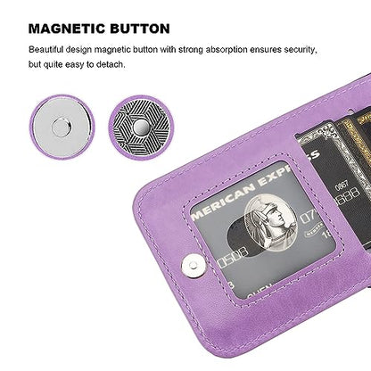 KIHUWEY for iPhone 15 Plus Wallet Case Card Holder Kickstand, Purple | Credit Card Slots, PU Leather, Magnetic Clasp, Flip Heavy Duty Protection Cover for Men and Women - color: Purple