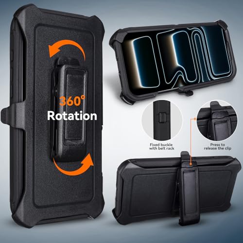 for iPhone 17 Pro Case with Belt Clip Holster, Black | Military Grade Drop Protective, 4 in 1 Heavy Duty Shock-Absorbing Rugged Case for iPhone 17 Pro 6.3" - color: Black