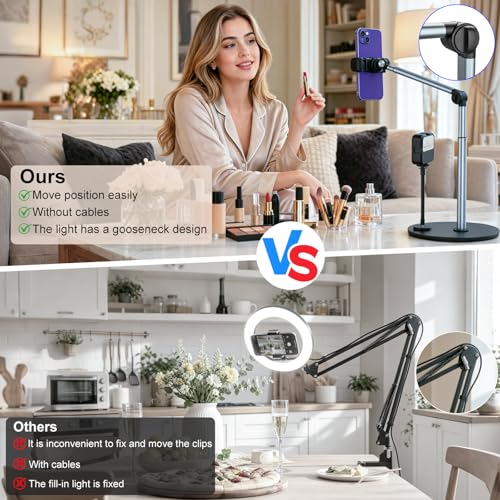 Overhead Phone Stand with Light for Video Recording
