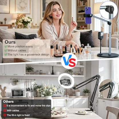 Overhead Phone Stand with Light for Video Recording