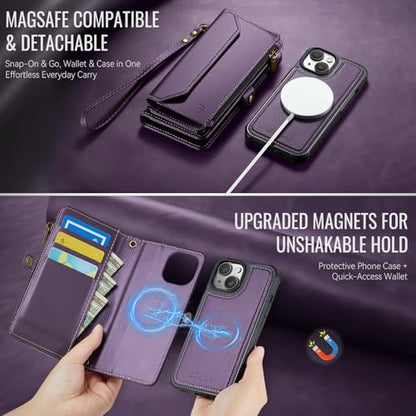 Strapurs for iPhone 15 Plus Magnetic Detachable Wallet Case, Purple - color: (Detachable with Magsafe)-Purple, size: iPhone 15 Plus - 6.7"