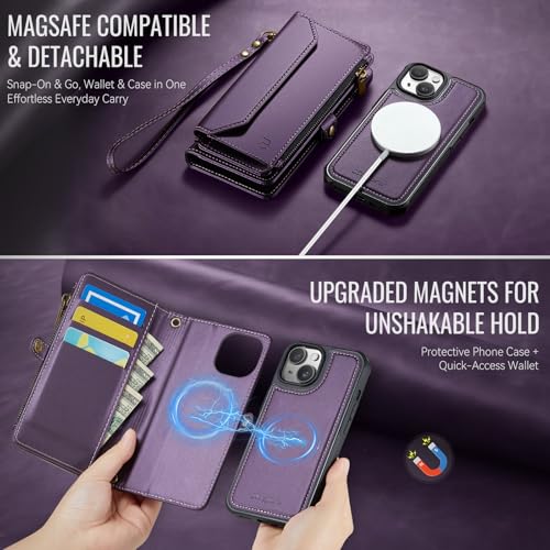 Strapurs for iPhone 15 Magnetic Detachable Wallet Phone Case, Purple - color: (Detachable with Magsafe)-Purple, size: iPhone 15 - 6.1"