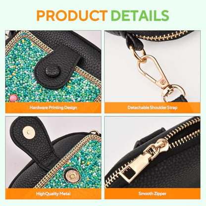 Women's Small Crossbody Cell Phone Bag, Boho Colorful Beaded Purse Wallet with Handmade Cute Patterns - color: Bead-blue