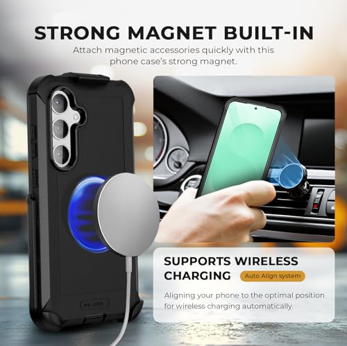 MOTIVE Heavy Duty Case for Samsung Galaxy s25/s24 Plus, Belt Clip | 6.7" | Bunker Series, Military Grade Multi-Layer Protection, PC/TPU Build, Sealed Port Cover, Compatible with MagSafe Qi2 Charging - size: s25 Plus & s24 Plus