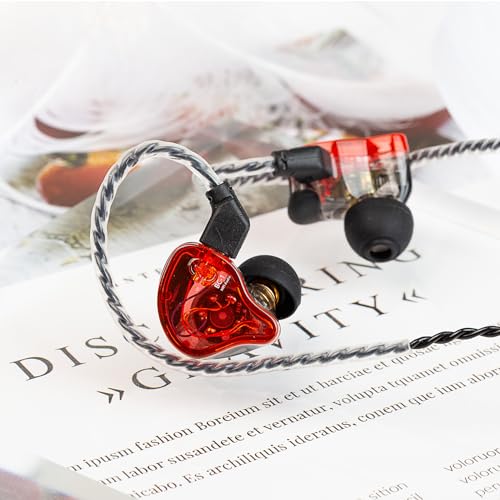 YINYOO CCZ Melody Gaming Earbuds Wired in Ear Hearphones with Microphone IEM HiFi Bass with 1DD 1BA Hybrid, Detachable Cable for Smartphones/PC/Tablet/Gaming/Video/Music/Calling (Red, with mic) - color: Red, size: 3.5mm-With Microphone, style: 3.5mm-With