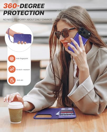 OCASE for iPhone 17 Pro Max Detachable Wallet Case with Card Holder, 2 in 1 PU Leather Flip Folio with RFID Blocking Stand Wrist Strap Shockproof Phone Cover 6.9 Inch 2025, Purple - color: Purple, size: iPhone 17 Pro Max