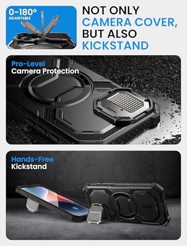 i-Blason for iPhone 16e / iPhone 17e Case MagSafe with Stand, Black | Built-in Screen Protector, Fit for MagSafe, Adjustable Camera Cover Stand, Full-Body Protection, Military - color: Black