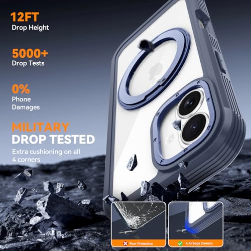 Magnetic for iPhone 17 Case, Compatible with MagSafe, Full Body Rugged Case with Built-in Screen Protector & Kickstand & Belt-Clip (Blue) - color: Blue