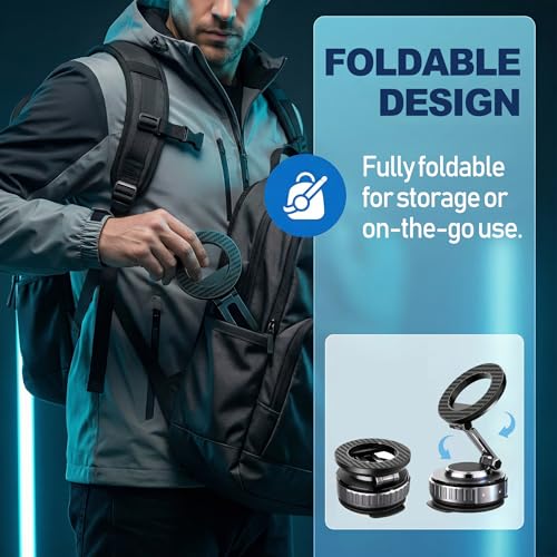 JOUJBAIL Upgraded Car Phone Holder for Magsafe [108LBS Ultra Suction] 360° Adjustable Vacuum Magnetic Phone Holder, Foldable Cell Phone Mount for iPhone 12-17 Series & Android, Great Gifts