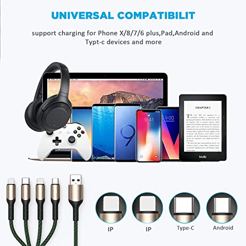 Multi Charging Cable, 2Pack 4FT Nylon Braided Universal 4 in 1 Multiple USB Cable 3A Charging ，with Dual Phone/USB-C/Micro-USB Port Adapter Connectors for Cell Phones Tablets and More