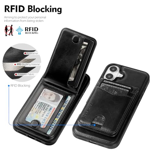SkyEagle for iPhone 16 Wallet Case with Card Holder,Black - color: Black, size: iPhone 16 - 6.1"