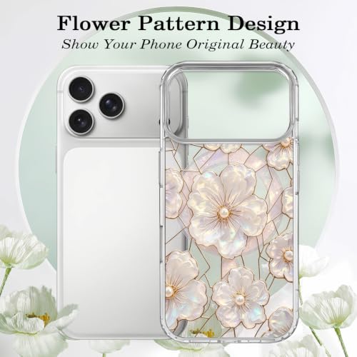 for iPhone 17 Pro Max Magnetic Case【Compatible with MagSafe】 Aesthetic Oil Painting Stained Glass Flower Design, Slim Fit Hard PC Back Shockproof Cute Clear Phone Cover, Light Pink - color: Light Pink, size: iPhone 17 Pro Max