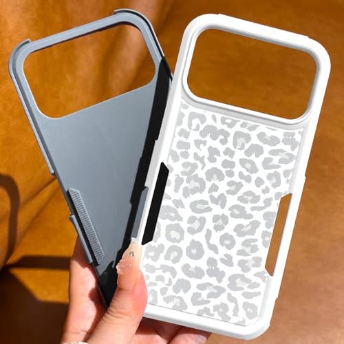 Cute White Leopard Light Gray Cheetah Case for iPhone 17 Pro Max | Heavy Duty Tough Rugged Full body Protection Shockproof Protective Phone Case for Women Girls - color: iPhone 17 Pro Max