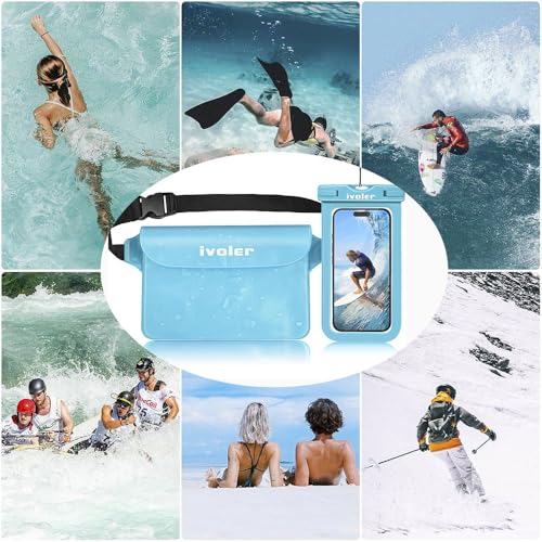 ivoler 2-Pack Waterproof Fanny Pack & Phone Pouch, Dry Bag for Passport, Phone & Wallet, Floating Waterproof Phone Case for Beach, Swimming, Kayaking, Boating, Cruise Essentials & Travel Blue - color: Blue
