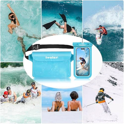 ivoler 2-Pack Waterproof Fanny Pack & Phone Pouch, Dry Bag for Passport, Phone & Wallet, Floating Waterproof Phone Case for Beach, Swimming, Kayaking, Boating, Cruise Essentials & Travel Blue - color: Blue