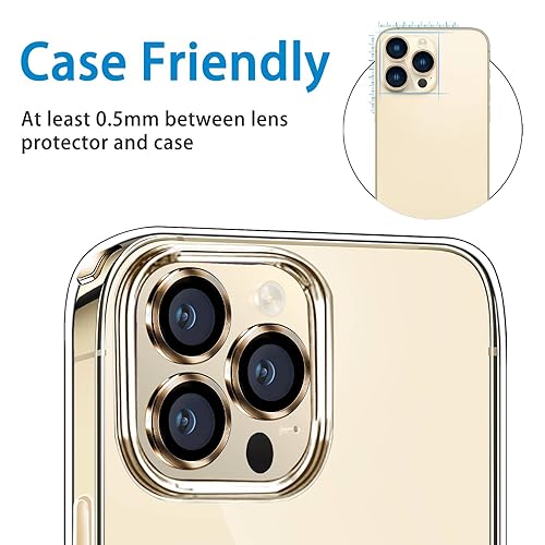Compatible with iPhone 12 Pro Max Camera Lens Protector, Anti-Scratch 9H Tempered Glass Metal Camera Screen Protector Shockproof Cover Film for iPhone 12 Max 6.7inch-3 Pcs Gold - color: Gold