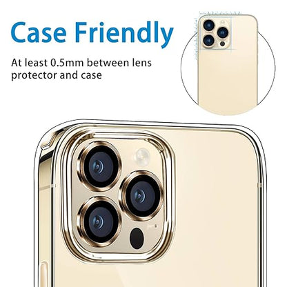 Compatible with iPhone 12 Pro Max Camera Lens Protector, Anti-Scratch 9H Tempered Glass Metal Camera Screen Protector Shockproof Cover Film for iPhone 12 Max 6.7inch-3 Pcs Gold - color: Gold