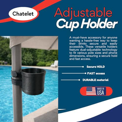 Chatelet Universal Cup Holder with Strap-On Design | Adjustable Drink Holder for Boats, Golf Carts, Pool Umbrellas, Strollers & More | Fits Cans, Bottles & Tumblers | Made in USA (White, Cup) - color: White, Cup