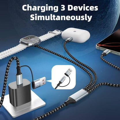 Travel Essentials 3 in 2 Multi Charging Cable for iWatch Charger/iPhone17-8 - color: Greywhite, size: 2Pack 5FT
