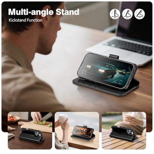 Magnetic 2 in 1 Detachable Compatible with Magsafe iPhone 16 Pro Genuine Wallet Case with Card Holder,Women Men Real Leather Flip RFID Blocking Credit Card Slots Stand Phone Cover,Black - color: Black, size: iPhone 16 Pro - 6.3"