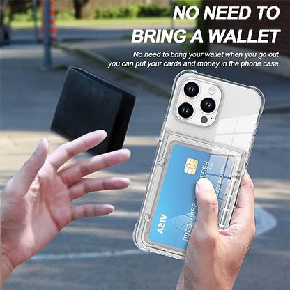 Wallet Case for iPhone 15 Pro with 3 Credit Card Holder Slot Clear | Shockproof Hybrid Heavy Duty Protection Clear Phone Cover Compatible with 15 Pro 6.1 Inch 2023 - color: Clear, size: iPhone 15 Pro