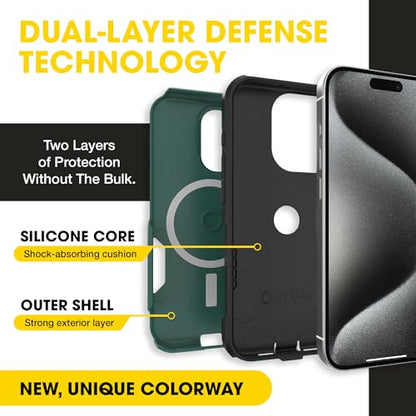 OtterBox iPhone 15 Pro Max Commuter Series MagSafe Case - Green & Black | 3X MIL Drop Protection - Dual-Layer Shockproof Design - Pocket-Friendly - Raised Edges - Port Covers - color: Green/Black